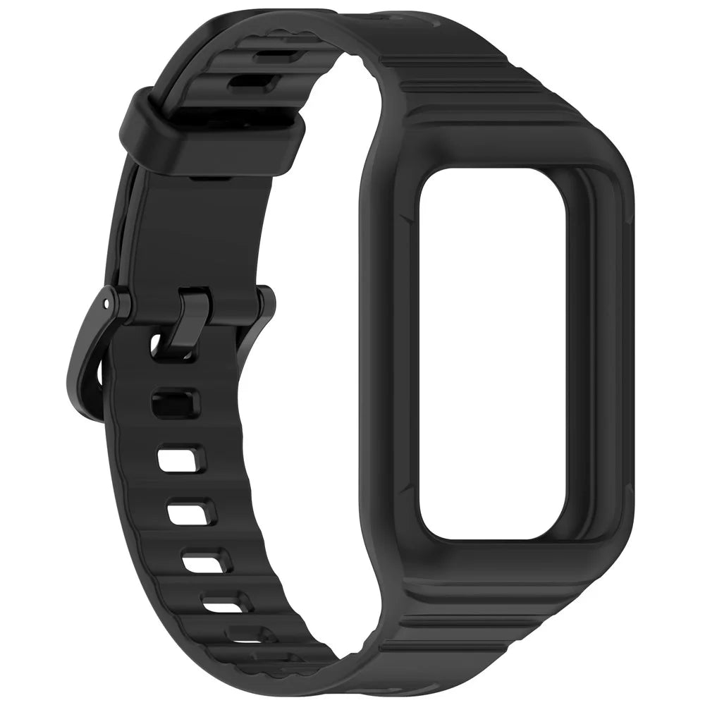 For Honor Band 9 Replacement Watch Band Silicone Strap with Protective Case - Black - 4