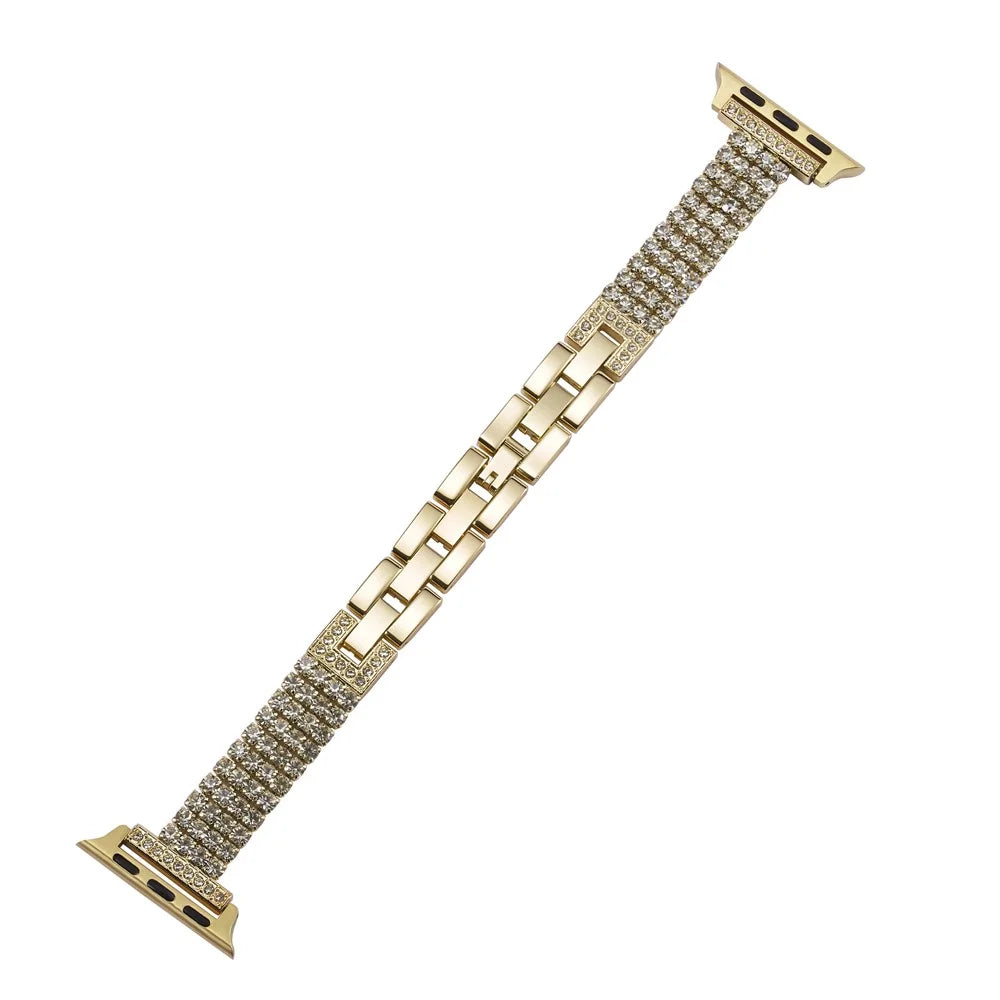 Strap For Apple Watch Series 11 10 42mm / 9 8 7 41mm / SE3 SE2 SE 6 5 4 40mm / 3 2 1 38mm 4-Rows Rhinestone Zinc Alloy Watch Band - Gold - 1