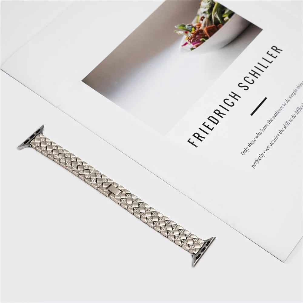 For Apple Watch Ultra 3 2 1 49mm / Series 11 10 46mm / 9 8 7 45mm / SE3 SE2 SE 6 5 4 44mm / 3 2 1 42mm Rhombus Zinc Alloy Strap - Starlight - 3