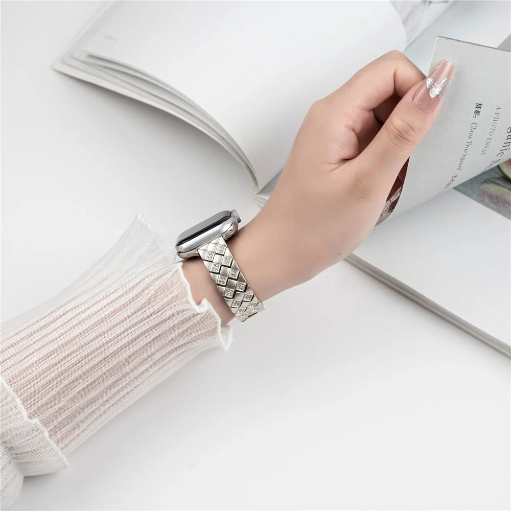 Zinc Alloy Watch Strap for Apple Watch Series 11 10 42mm / 9 8 7 41mm / SE3 SE2 SE 6 5 4 40mm / 3 2 1 38mm Rhombus Band - Starlight - 2