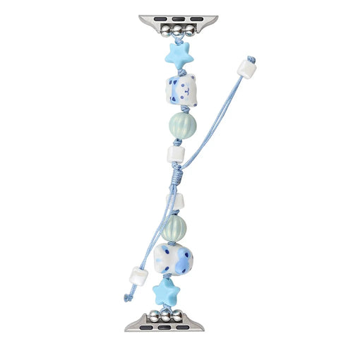 Cartoon Cat Ceramic Beads Strap for Apple Watch Series 11 10 42mm / 9 8 7 41mm / SE3 SE2 SE 6 5 4 40mm / 3 2 1 38mm Drawstring Bracelet - Blue - 1