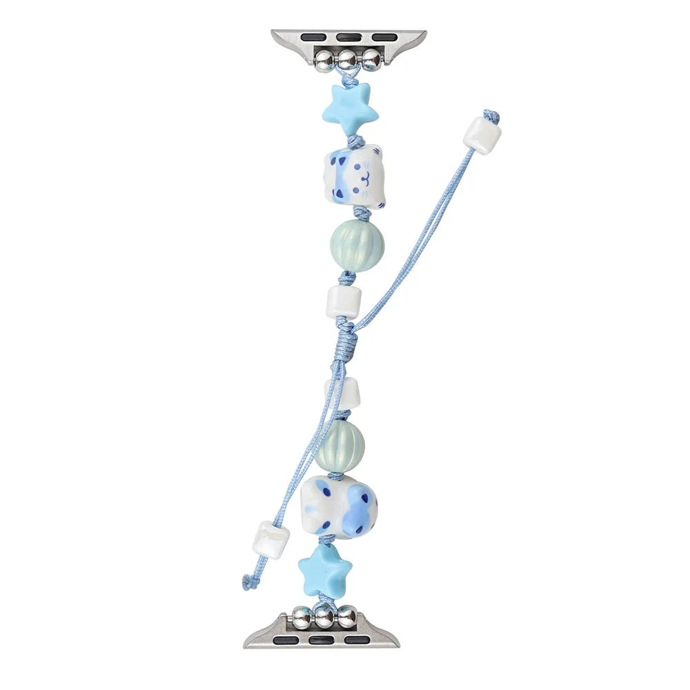For Apple Watch Ultra 3 2 1 49mm / Series 11 10 46mm / 9 8 7 45mm / SE3 SE2 SE 6 5 4 44mm / 3 2 1 42mm Strap Ceramic Beads Bracelet - Blue - 1