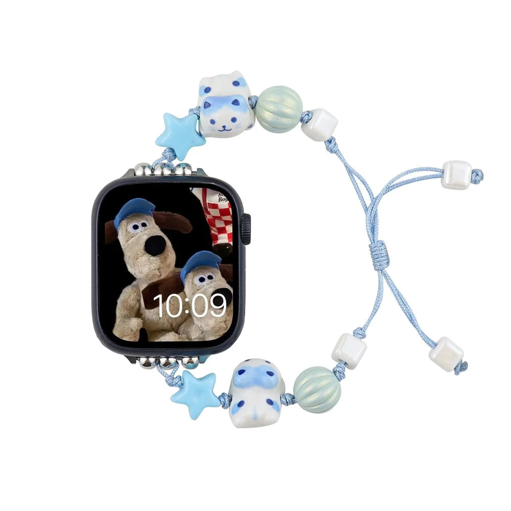 For Apple Watch Ultra 3 2 1 49mm / Series 11 10 46mm / 9 8 7 45mm / SE3 SE2 SE 6 5 4 44mm / 3 2 1 42mm Strap Ceramic Beads Bracelet - Blue - 2