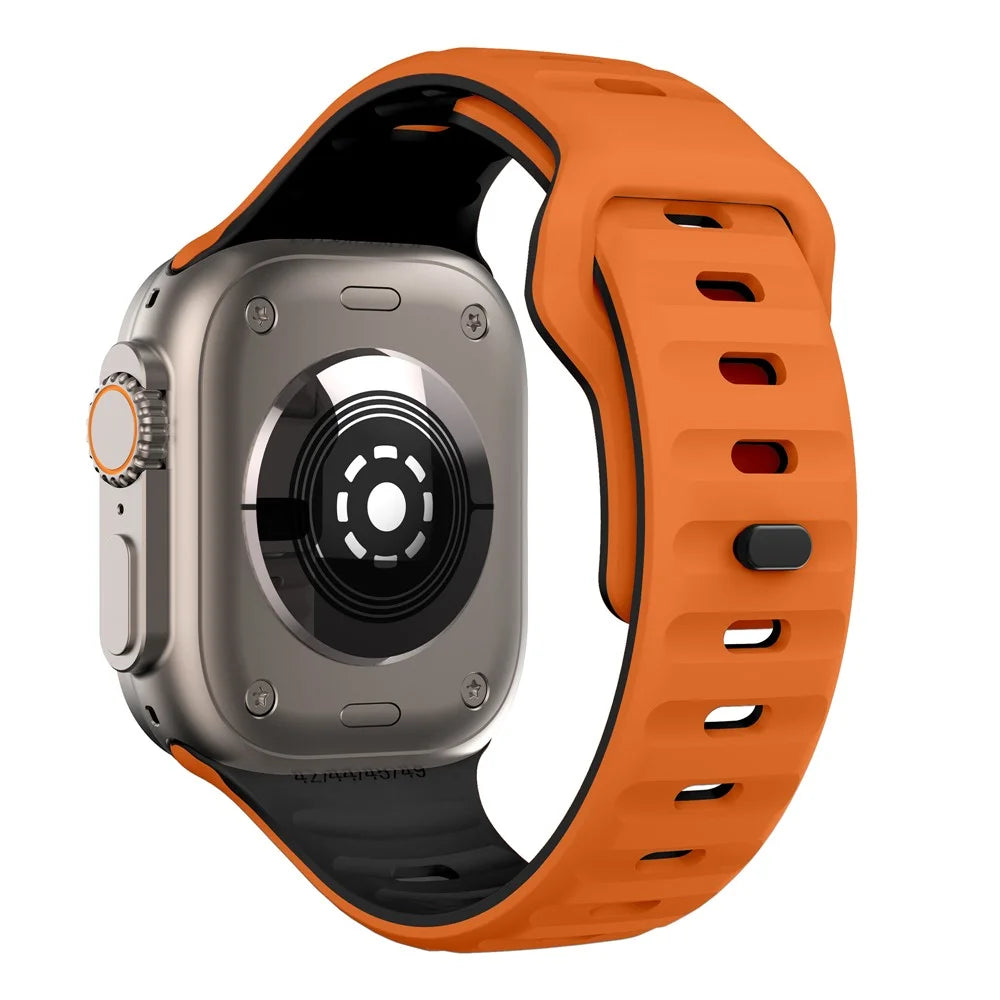 Watch Strap For Apple Watch Series 11 10 42mm / 9 8 7 41mm / SE3 SE2 SE 6 5 4 40mm / 3 2 1 38mm Dual Color Silicone Band - Orange+Black - 1
