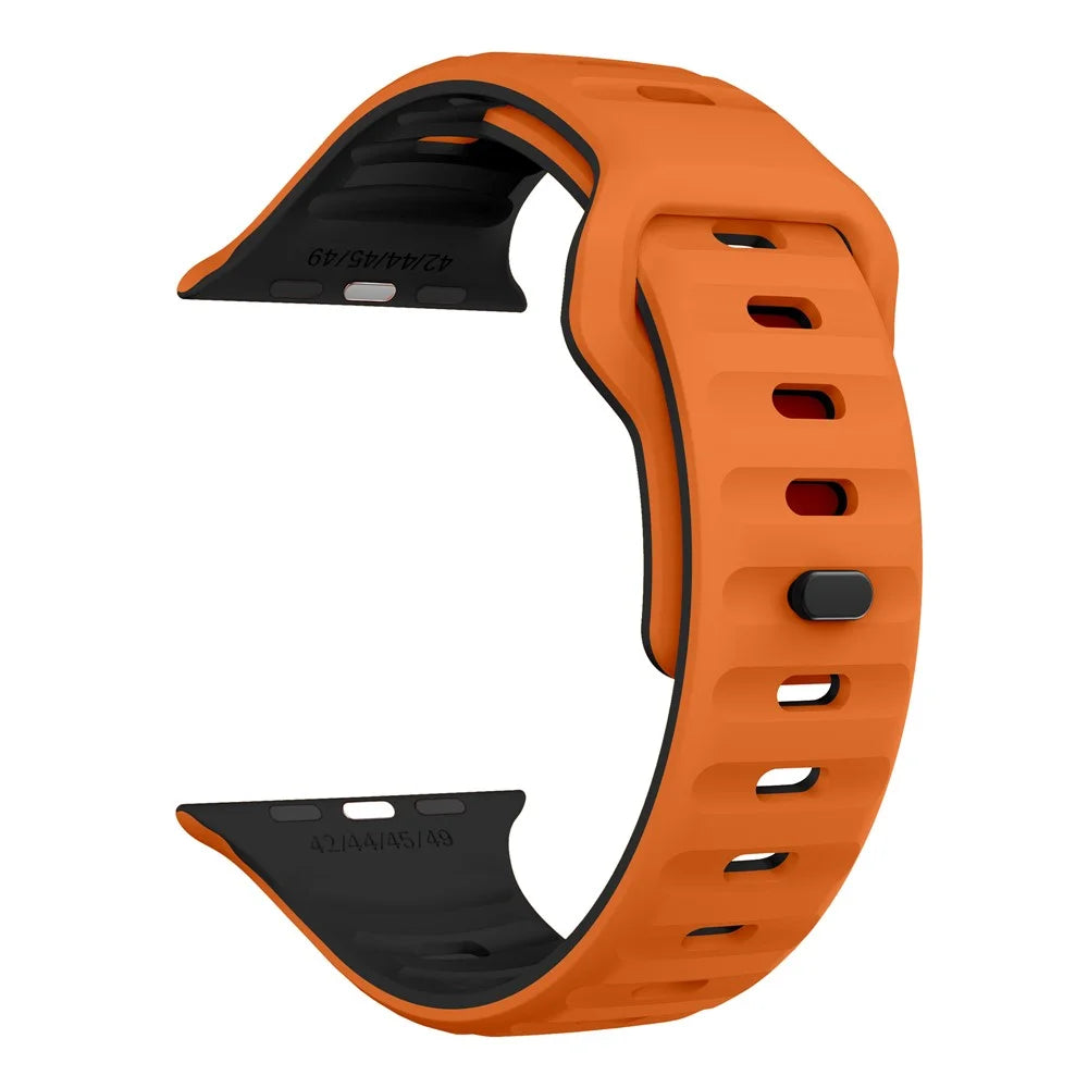 Watch Strap For Apple Watch Series 11 10 42mm / 9 8 7 41mm / SE3 SE2 SE 6 5 4 40mm / 3 2 1 38mm Dual Color Silicone Band - Orange+Black - 3