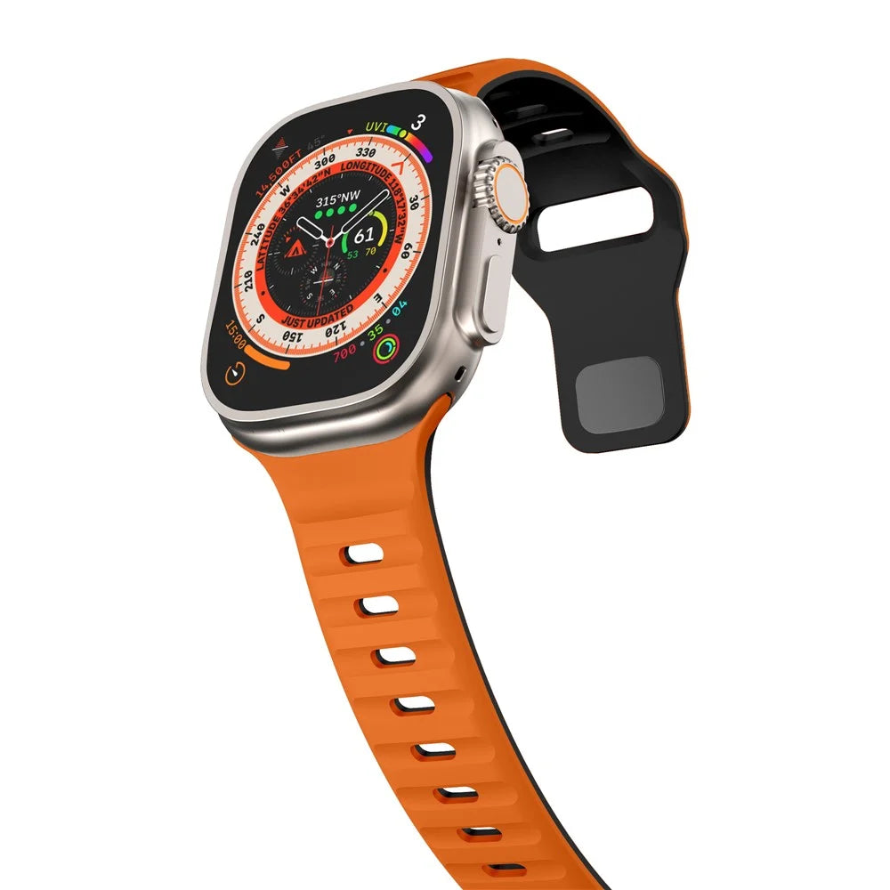 Watch Strap For Apple Watch Series 11 10 42mm / 9 8 7 41mm / SE3 SE2 SE 6 5 4 40mm / 3 2 1 38mm Dual Color Silicone Band - Orange+Black - 4