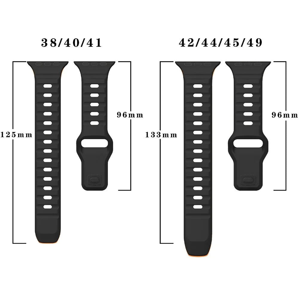 For Apple Watch Ultra 3 2 1 49mm / Series 11 10 46mm / 9 8 7 45mm / SE3 SE2 SE 6 5 4 44mm / 3 2 1 42mm Dual-Color Silicone Strap - Orange+Black - 7