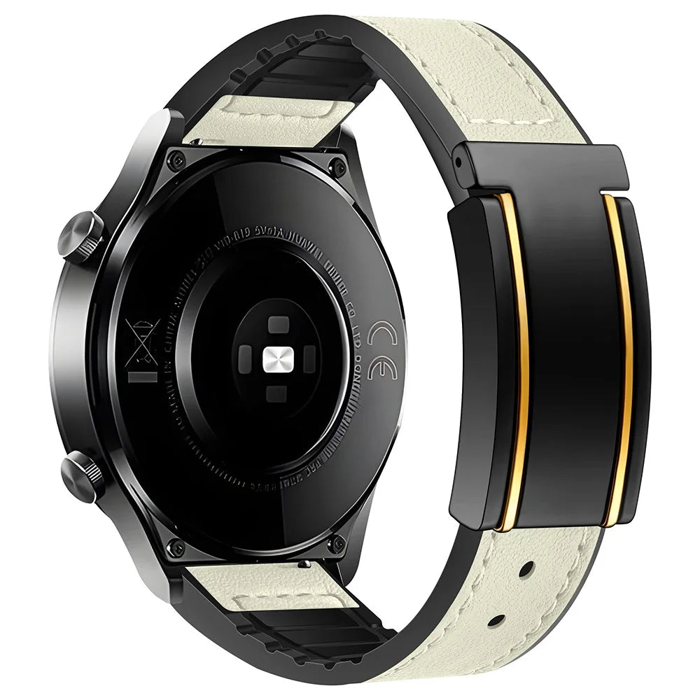 For Huawei Watch GT 3 42mm / GT 3 Pro 43mm Genuine Cow Leather Coated Silicone Band 20mm Magnetic Buckle Watch Strap - Beige - 1
