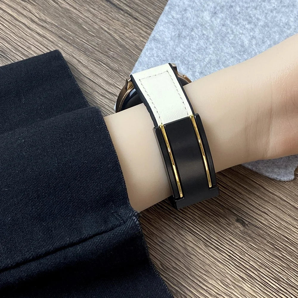 For Huawei Watch GT 3 42mm / GT 3 Pro 43mm Genuine Cow Leather Coated Silicone Band 20mm Magnetic Buckle Watch Strap - Beige - 5