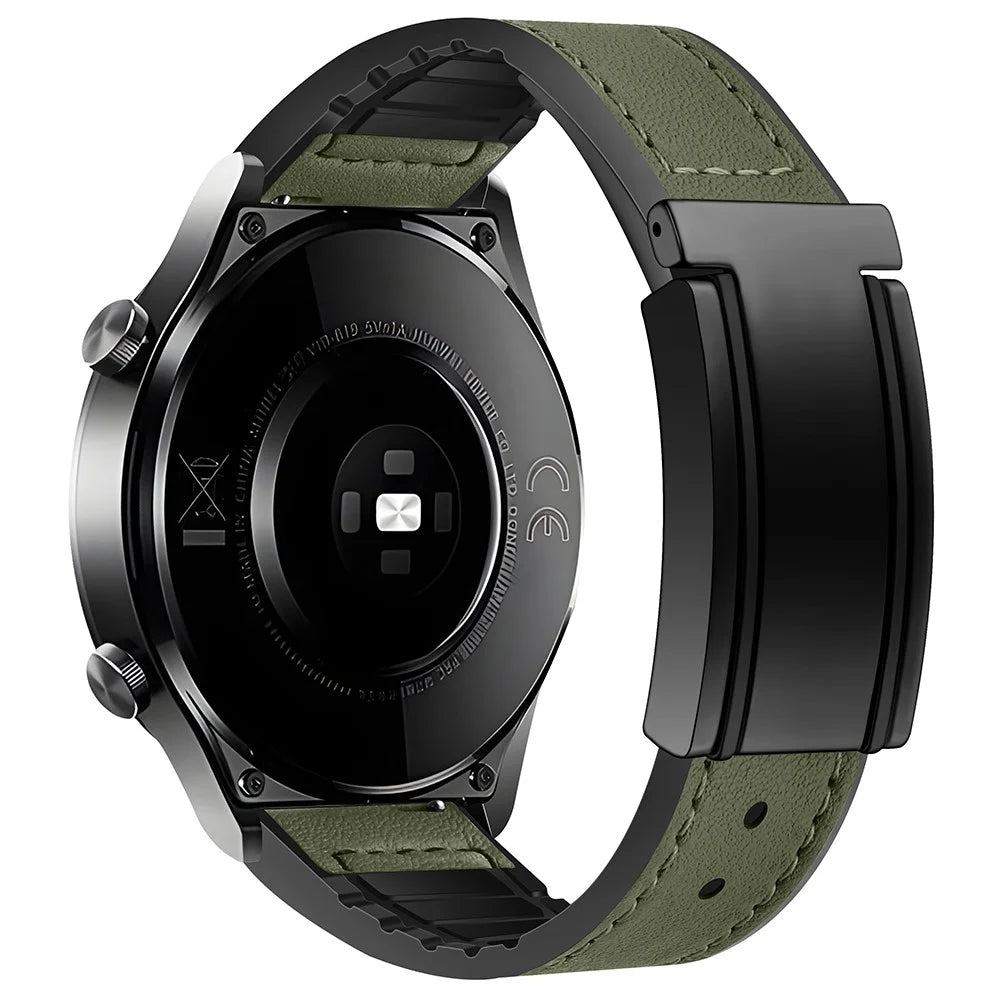 For Huawei Watch 4 / 4 Pro / GT 4 46mm Watch Band 22mm Silicone+Genuine Cow Leather Watch Strap - Green - 1