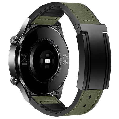 For Huawei Watch 4 / 4 Pro / GT 4 46mm Watch Band 22mm Silicone+Genuine Cow Leather Watch Strap - Green - 1