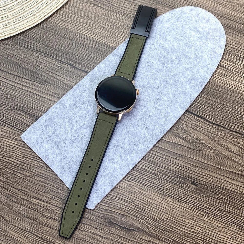 For Huawei Watch 4 / 4 Pro / GT 4 46mm Watch Band 22mm Silicone+Genuine Cow Leather Watch Strap - Green - 2