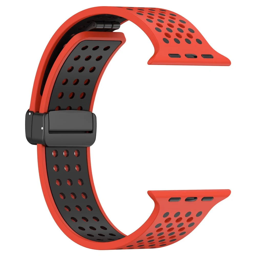 For Apple Watch Ultra 3 2 1 49mm / Series 11 10 46mm / 9 8 7 45mm / SE3 SE2 SE 6 5 4 44mm / 3 2 1 42mm Silicone Watch Band Dual Color - Red+Black - 3