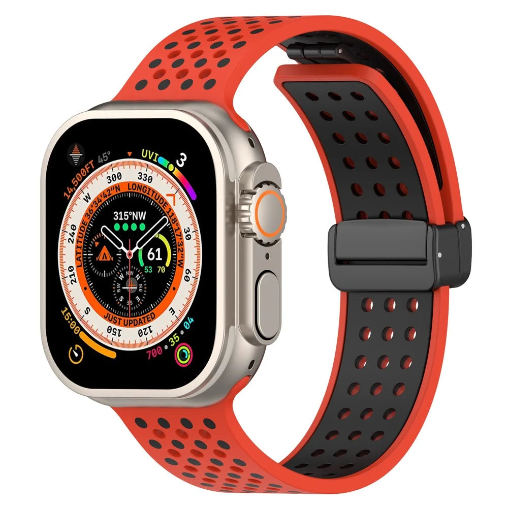 For Apple Watch Ultra 3 2 1 49mm / Series 11 10 46mm / 9 8 7 45mm / SE3 SE2 SE 6 5 4 44mm / 3 2 1 42mm Silicone Watch Band Dual Color - Red+Black - 4
