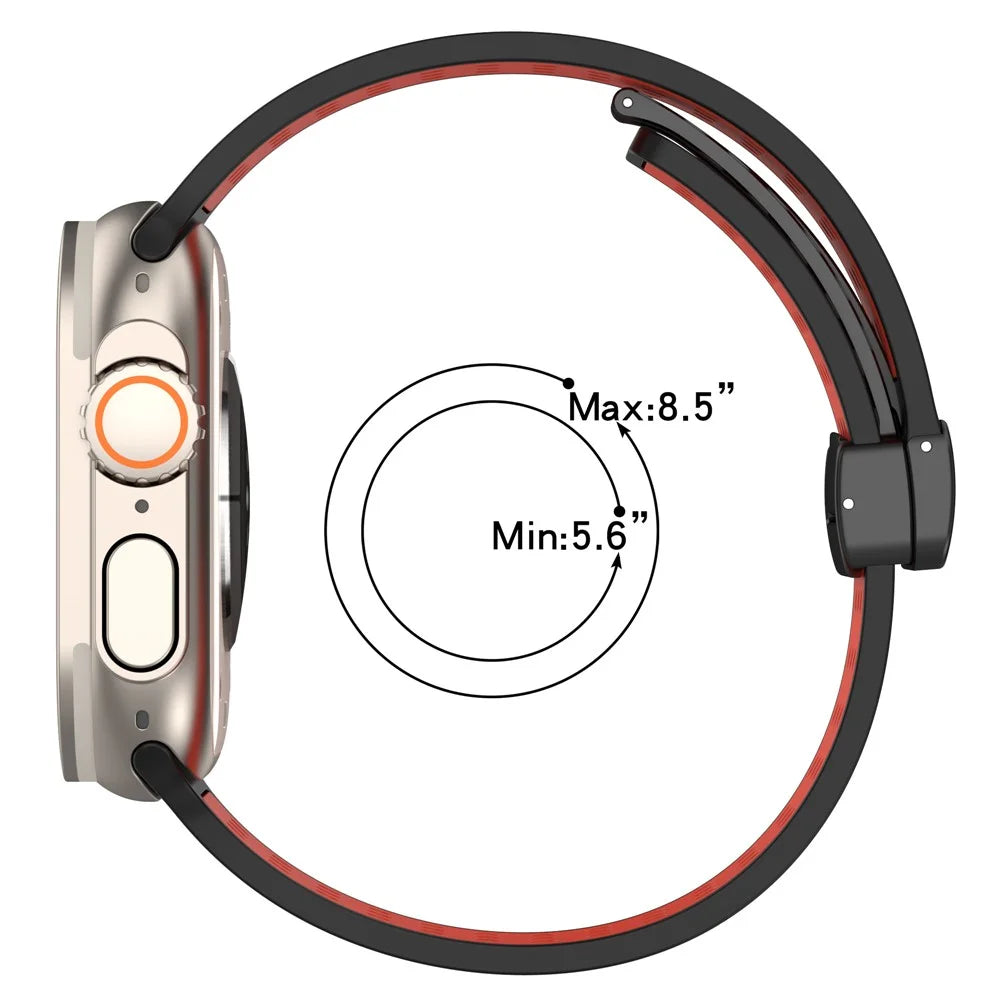 For Apple Watch Ultra 3 2 1 49mm / Series 11 10 46mm / 9 8 7 45mm / SE3 SE2 SE 6 5 4 44mm / 3 2 1 42mm Silicone Watch Band Dual Color - Red+Black - 6
