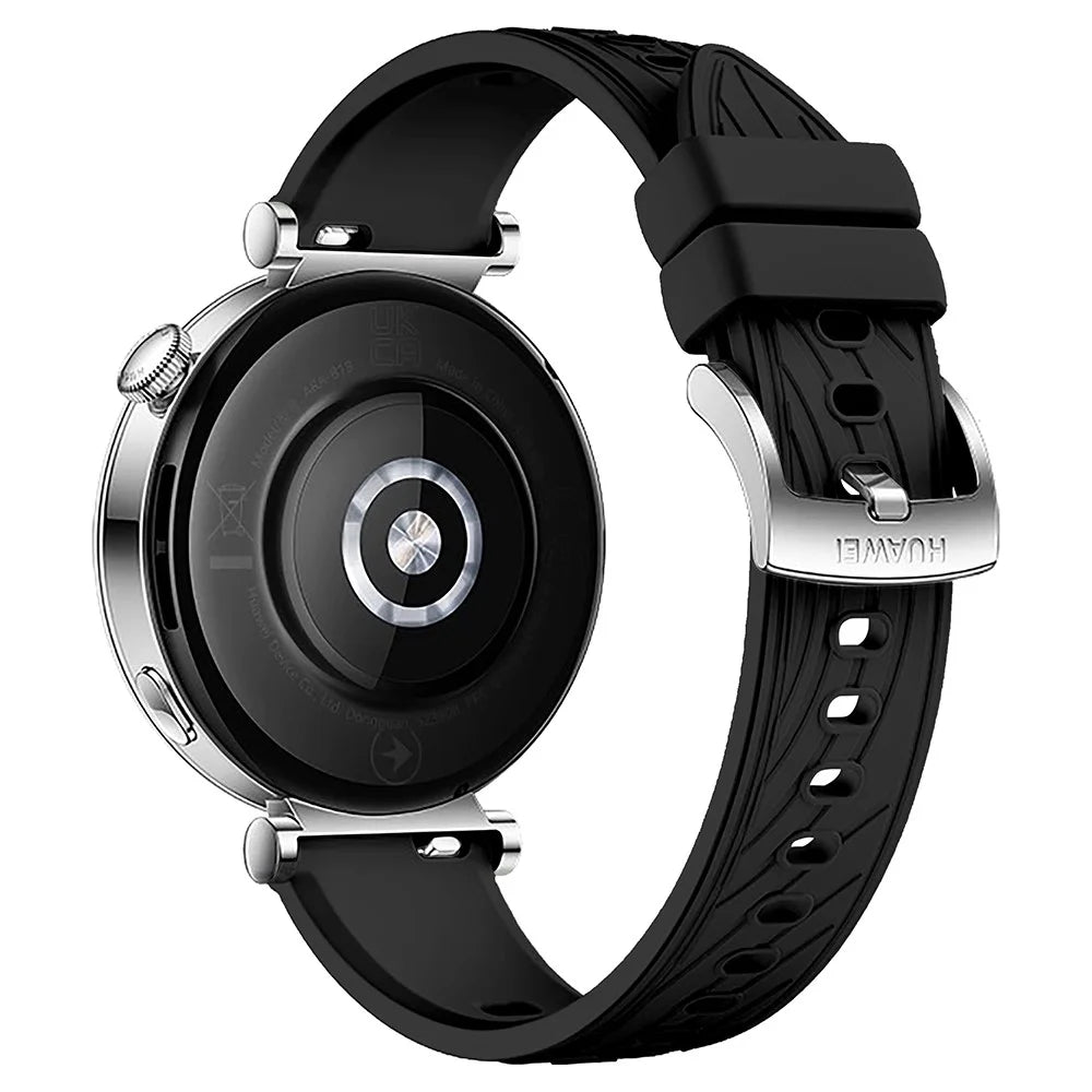 For Huawei Watch GT 4 41mm / Xiaomi Mi Watch Silicone Band 18mm Textured Watch Strap - Black+Silver Buckle - 1