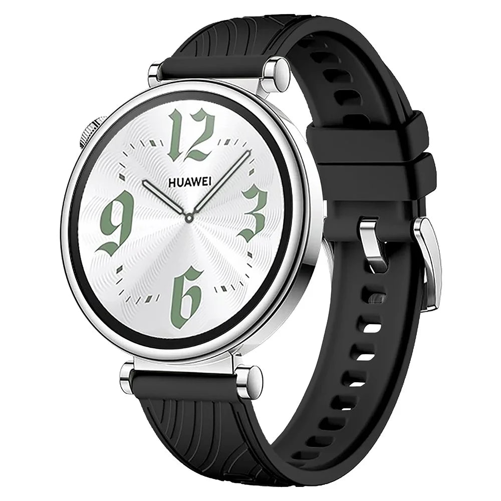 For Huawei Watch GT 4 41mm / Xiaomi Mi Watch Silicone Band 18mm Textured Watch Strap - Black+Silver Buckle - 2