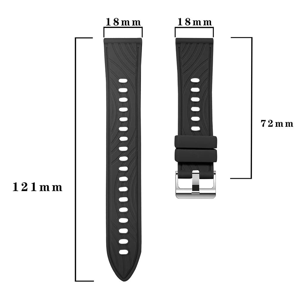 For Huawei Watch GT 4 41mm / Xiaomi Mi Watch Silicone Band 18mm Textured Watch Strap - Black+Silver Buckle - 4