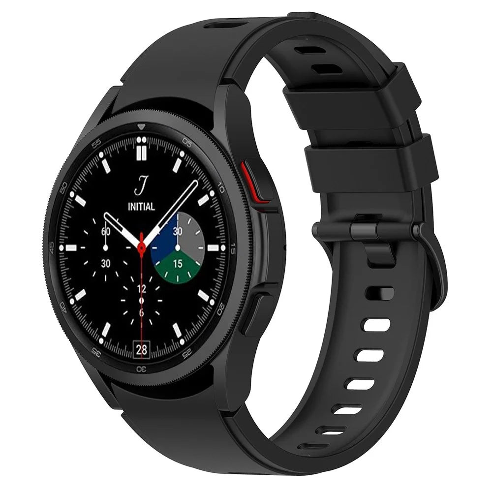 For Samsung Galaxy Watch FE 40mm / Watch4 / Watch 5 / Watch 5 Pro / Watch6 Replacement Bands Black Buckle Silicone Strap - Black - 5