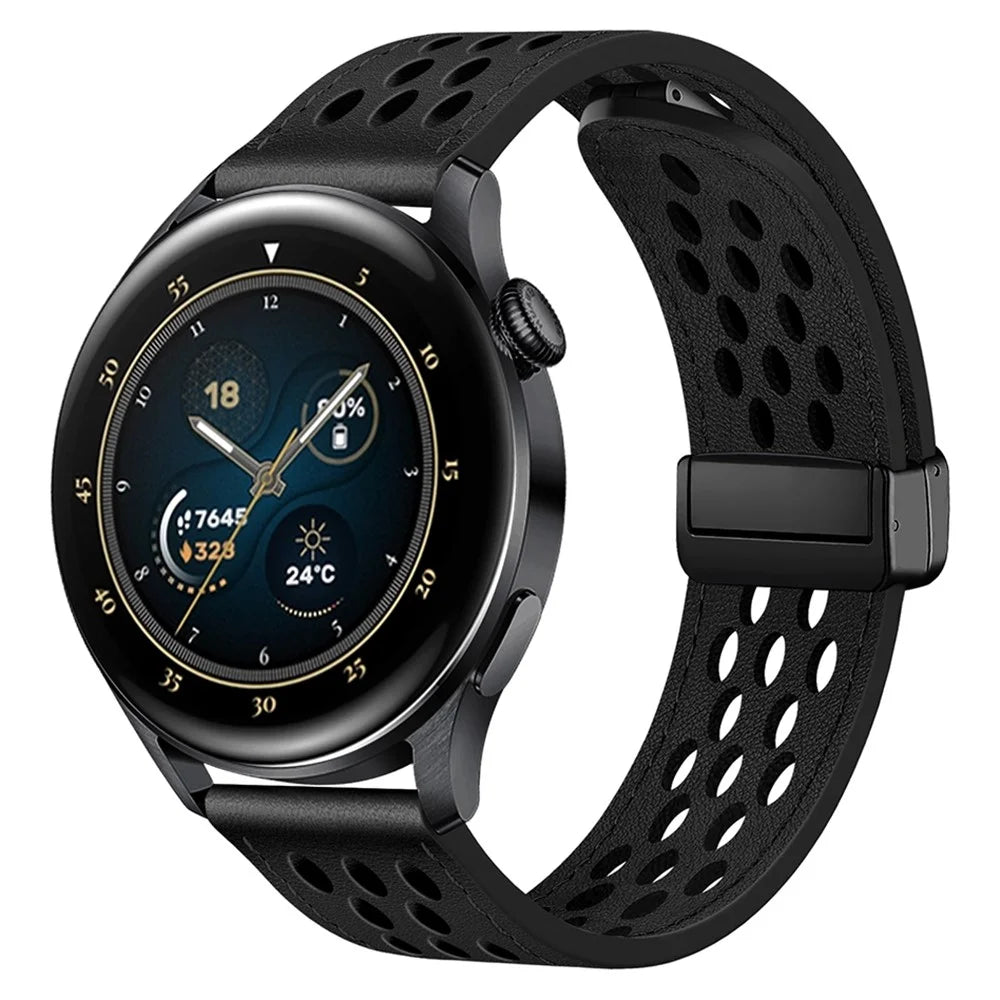 For Huawei Watch GT 3 42mm / GT 3 Pro 20mm PU Leather Strap Holes Design Watch Band - Black - 2