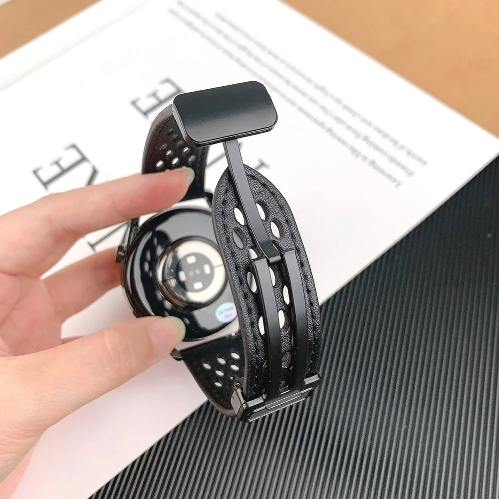 For Huawei Watch GT 3 42mm / GT 3 Pro 20mm PU Leather Strap Holes Design Watch Band - Black - 3