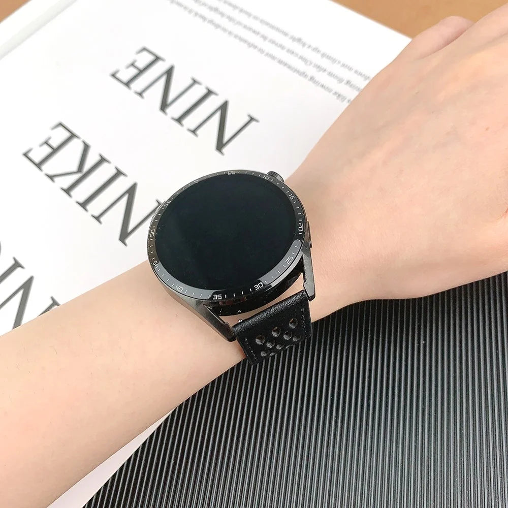 For Huawei Watch GT 3 42mm / GT 3 Pro 20mm PU Leather Strap Holes Design Watch Band - Black - 4