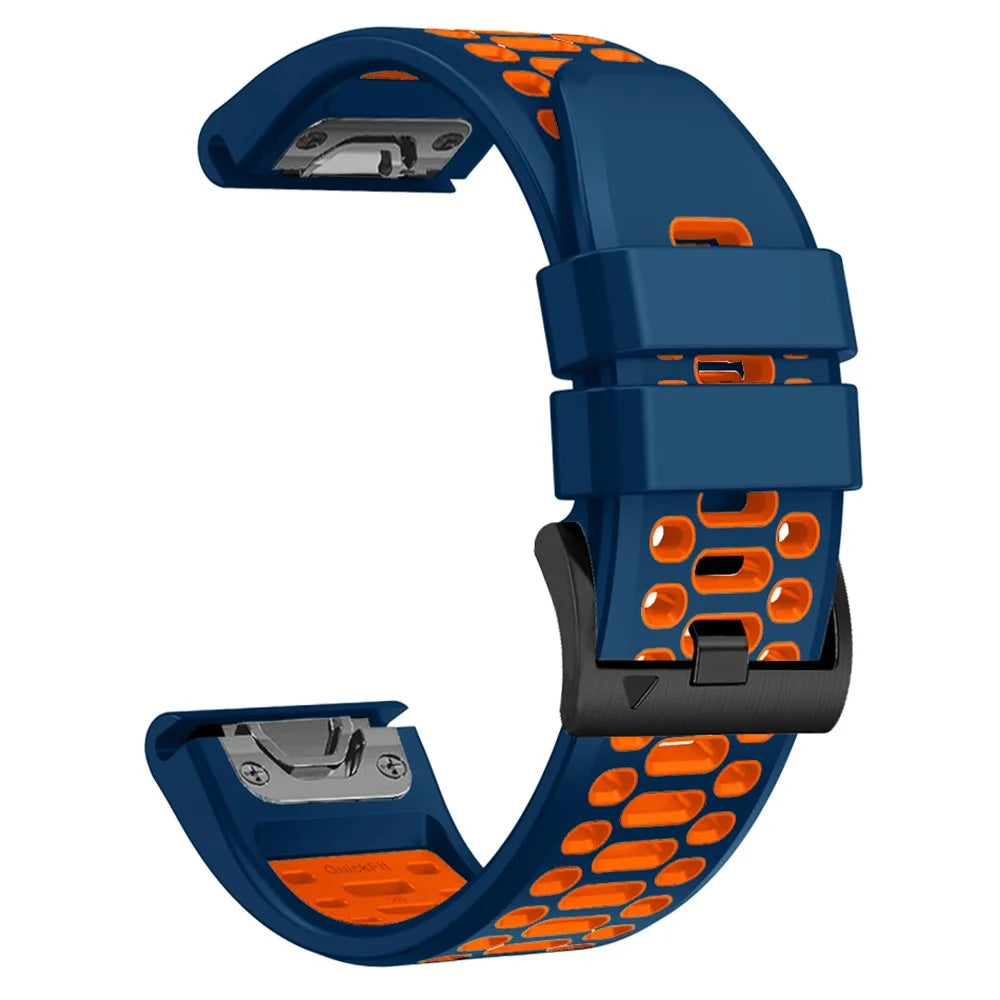 For Garmin Fenix 7 / 7 Pro 47mm Silicone Watch Strap 22mm Dual Color Band with 3 Rows Holes - Sapphire+Orange - 2