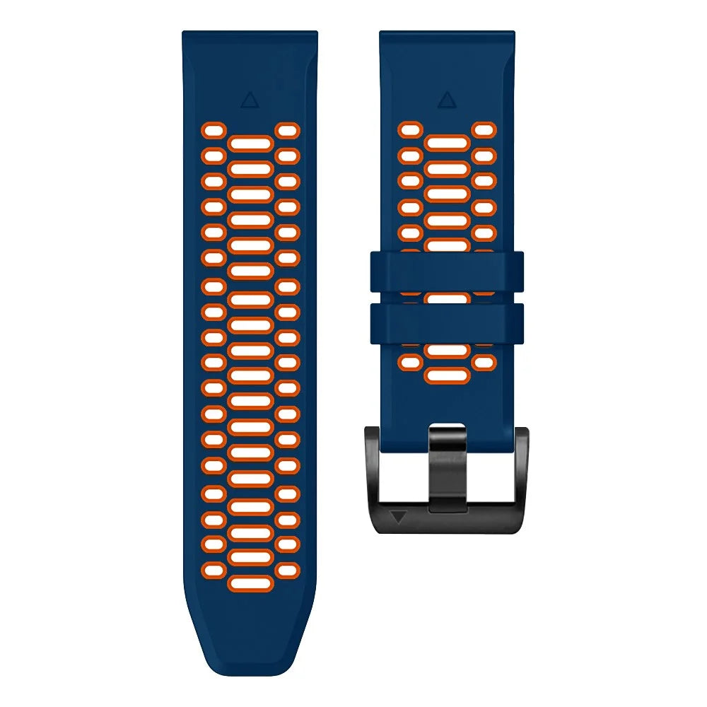 For Garmin Fenix 7 / 7 Pro 47mm Silicone Watch Strap 22mm Dual Color Band with 3 Rows Holes - Sapphire+Orange - 3