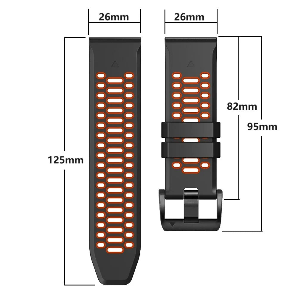 For Garmin Fenix 7X / 7X Pro 51mm / 6X Quickfit 26mm Watch Band Three Row Holes Dual Color Silicone Strap - Sapphire Blue / Orange - 5