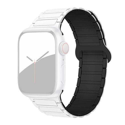 For Apple Watch Series 11 10 42mm / 9 8 7 41mm / SE3 SE2 SE 6 5 4 40mm / 3 2 1 38mm Watchband Soft Silicone Magnetic Strap - White / Black - 1
