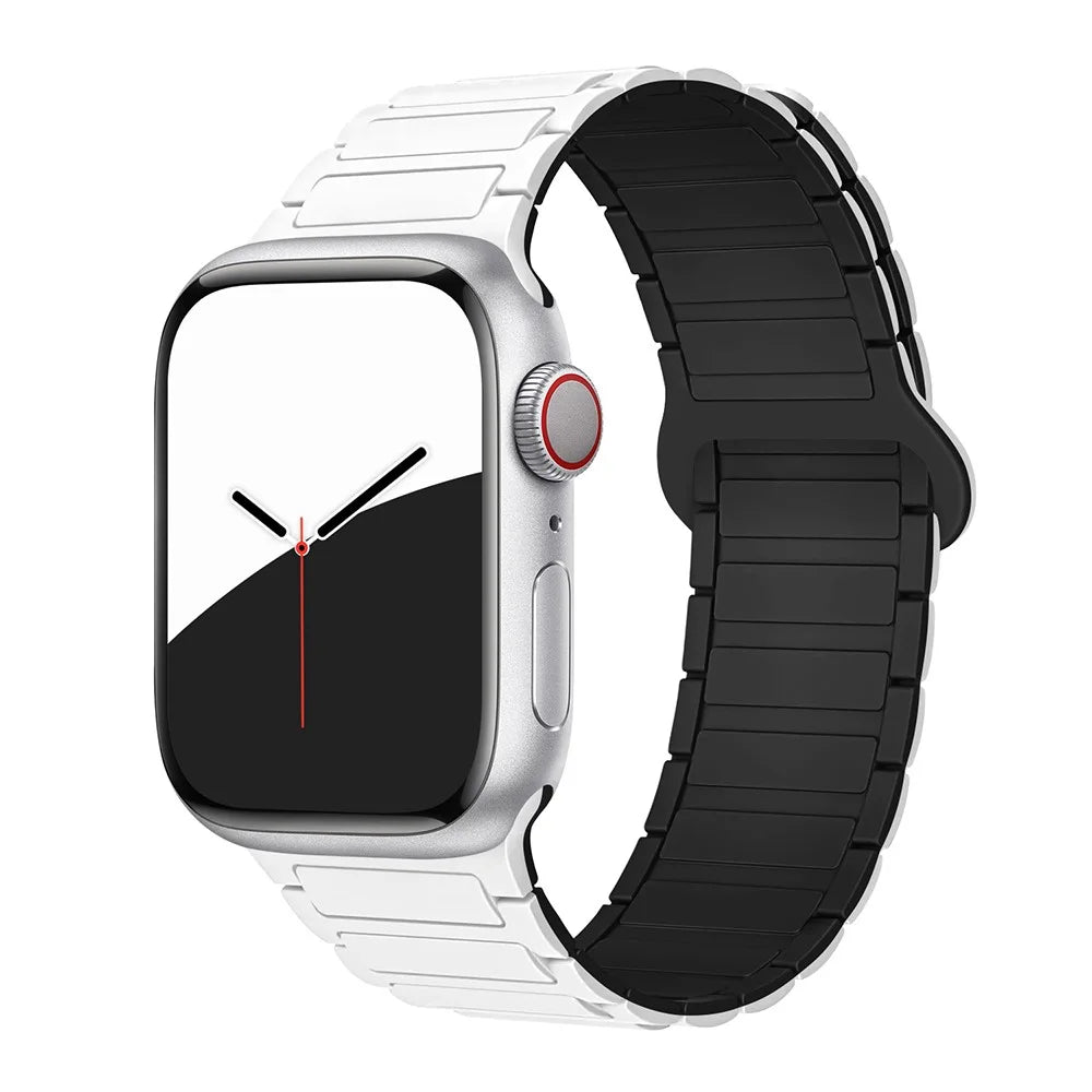 For Apple Watch Series 11 10 42mm / 9 8 7 41mm / SE3 SE2 SE 6 5 4 40mm / 3 2 1 38mm Watchband Soft Silicone Magnetic Strap - White / Black - 2