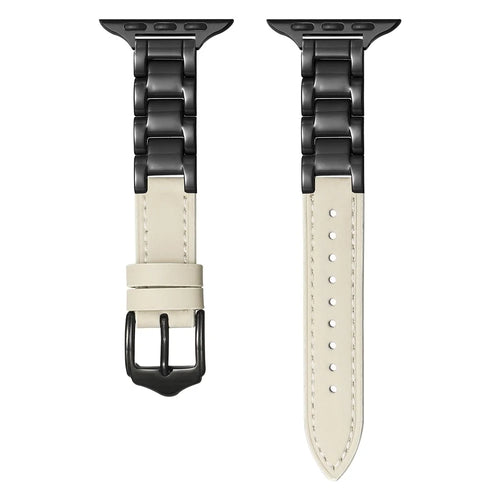 For Apple Watch Series 11 10 42mm / 9 8 7 41mm / SE3 SE2 SE 6 5 4 40mm / 3 2 1 38mm Ceramic Watch Band - Beige+Black - 1