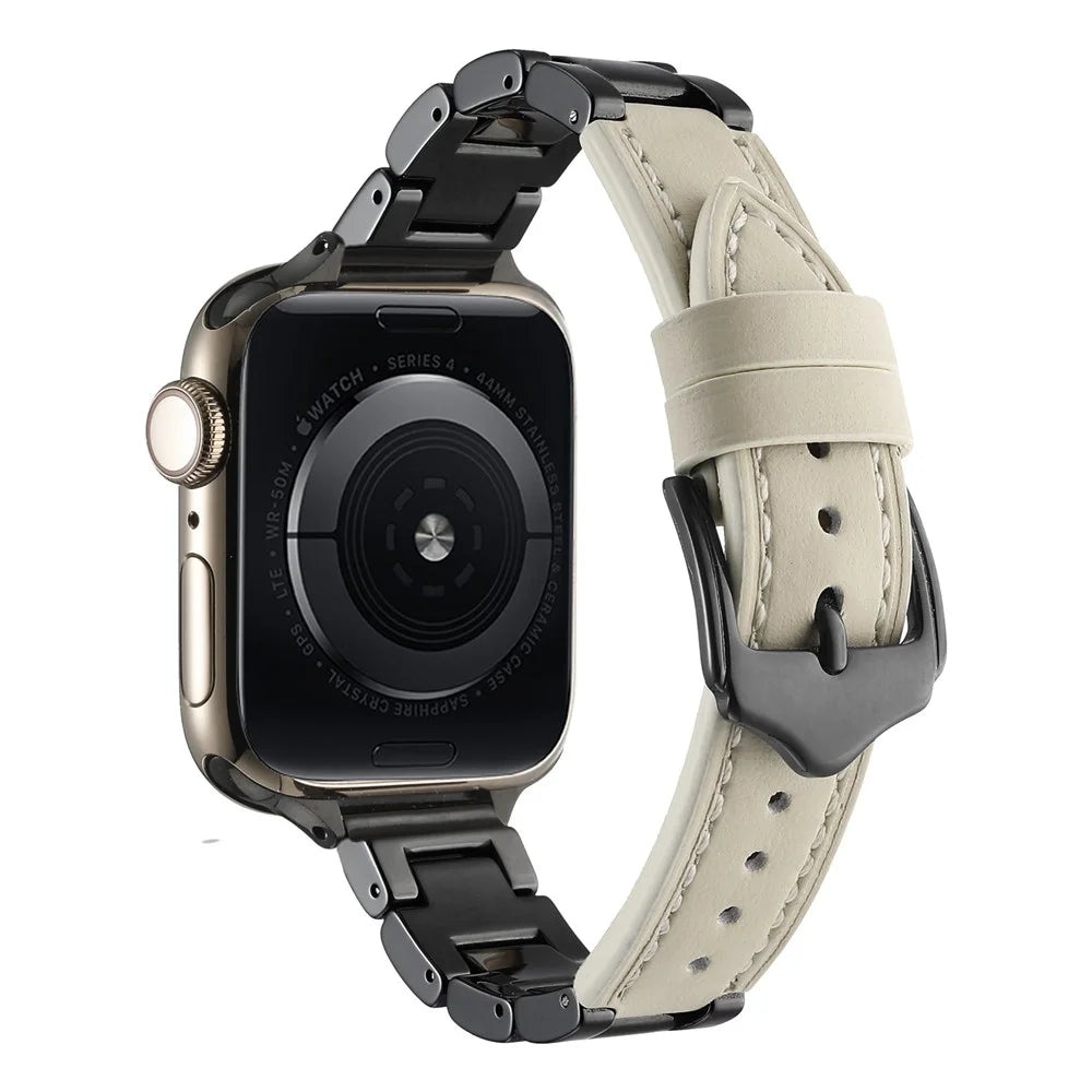 For Apple Watch Series 11 10 42mm / 9 8 7 41mm / SE3 SE2 SE 6 5 4 40mm / 3 2 1 38mm Ceramic Watch Band - Beige+Black - 2