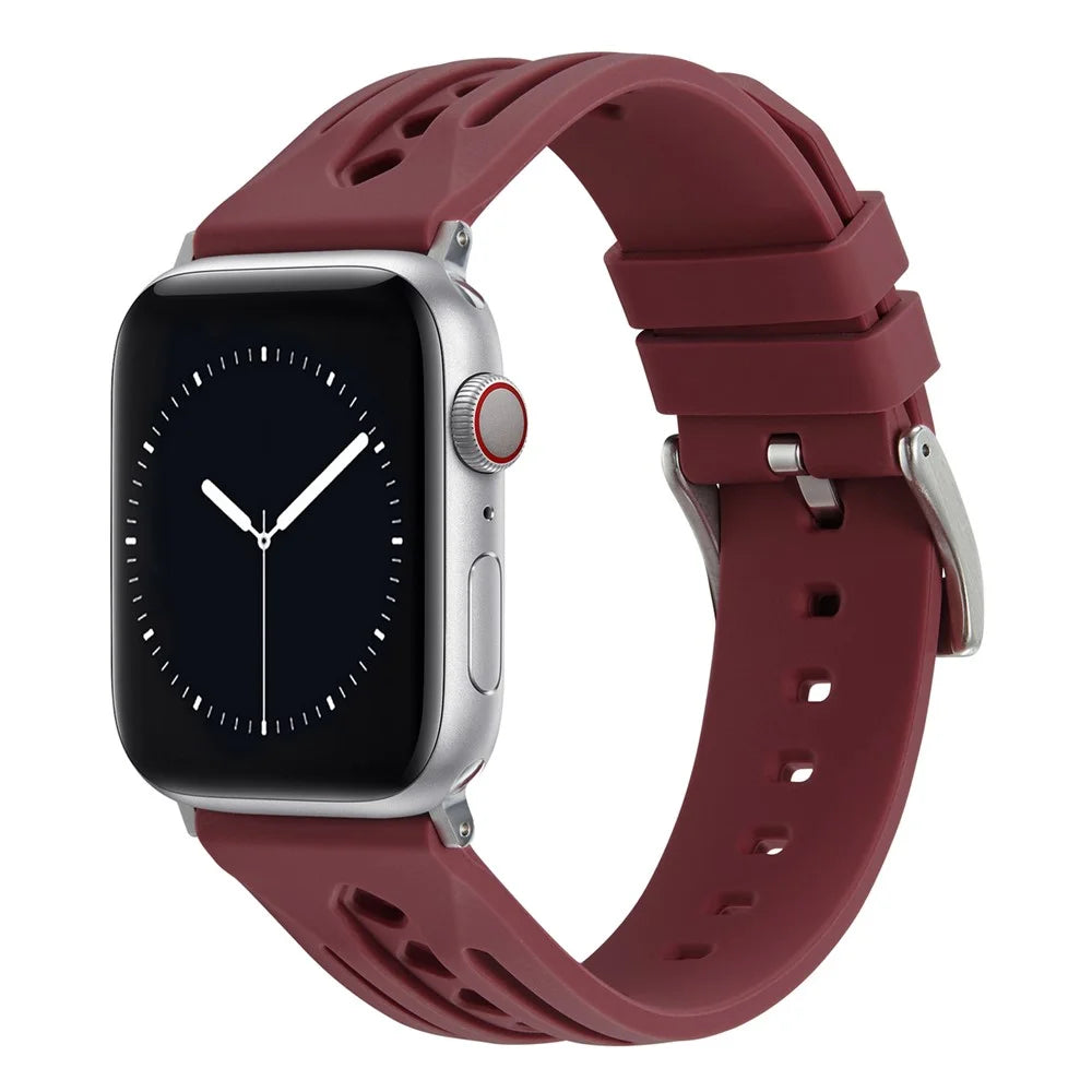 For Apple Watch Ultra 3 2 1 49mm / Series 11 10 46mm / 9 8 7 45mm / SE3 SE2 SE 6 5 4 44mm / 3 2 1 42mm Silicone Watch Band Hollow - Wine Red - 2