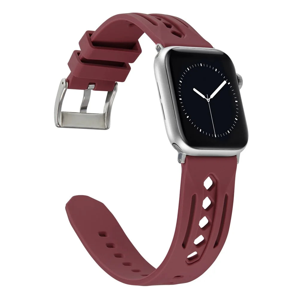 For Apple Watch Ultra 3 2 1 49mm / Series 11 10 46mm / 9 8 7 45mm / SE3 SE2 SE 6 5 4 44mm / 3 2 1 42mm Silicone Watch Band Hollow - Wine Red - 3