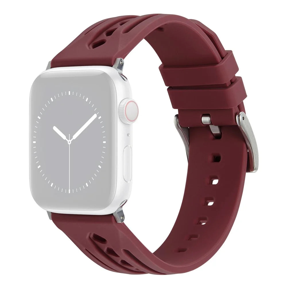 Watch Strap For Apple Watch Series 11 10 42mm / 9 8 7 41mm / SE3 SE2 SE 6 5 4 40mm / 3 2 1 38mm Hollow Silicone Band - Wine Red - 1