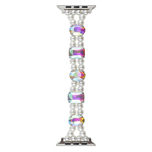Watch Strap for Apple Watch Ultra 3 2 1 49mm / Series 11 10 46mm / 9 8 7 45mm / SE3 SE2 SE 6 5 4 44mm / 3 2 1 42mm - Elastic Style / Laser Gem+White Pearl - 1