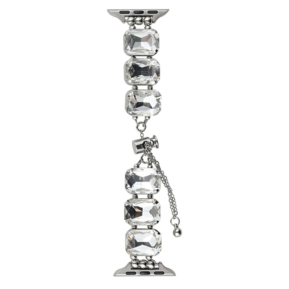For Apple Watch Ultra 3 2 1 49mm / Series 11 10 46mm / 9 8 7 45mm / SE3 SE2 SE 6 5 4 44mm / 3 2 1 42mm Gem Watch Strap Bracelet - White Gem / Silver - 1