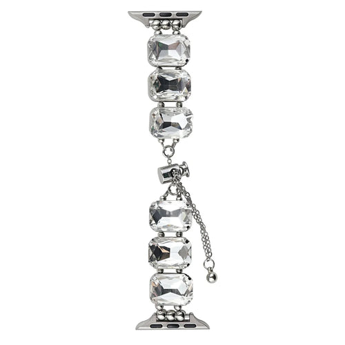 For Apple Watch Ultra 3 2 1 49mm / Series 11 10 46mm / 9 8 7 45mm / SE3 SE2 SE 6 5 4 44mm / 3 2 1 42mm Gem Watch Strap Bracelet - White Gem / Silver - 1
