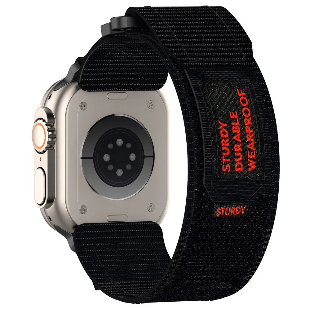 For Apple Watch Ultra 3 2 1 49mm / Series 11 10 46mm / 9 8 7 45mm / SE3 SE2 SE 6 5 4 44mm / 3 2 1 42mm Fastening Watchband Nylon Strap - Black - 1