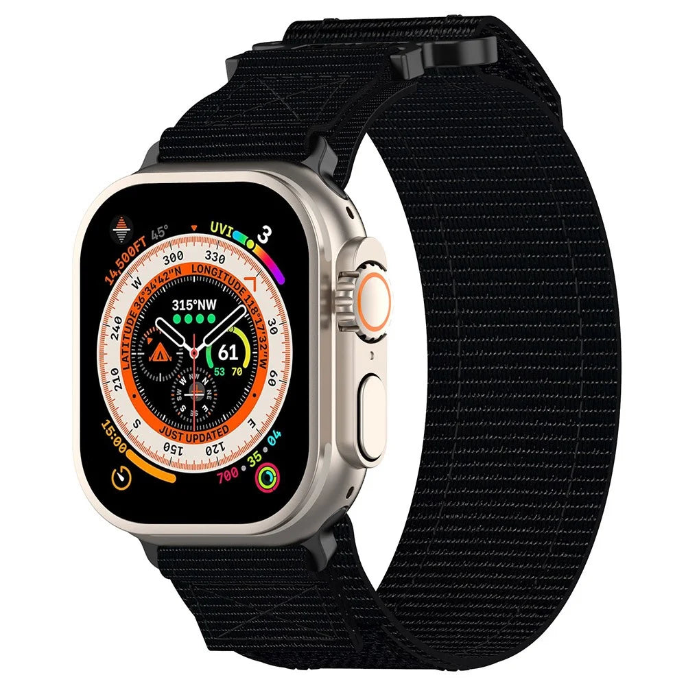 For Apple Watch Ultra 3 2 1 49mm / Series 11 10 46mm / 9 8 7 45mm / SE3 SE2 SE 6 5 4 44mm / 3 2 1 42mm Fastening Watchband Nylon Strap - Black - 3