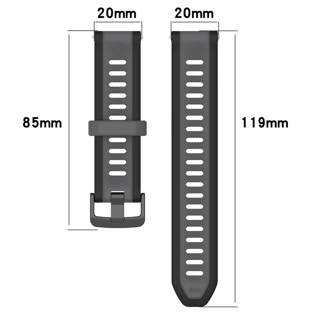 For Huawei Watch GT 2 / 3 / 3 Pro / Samsung Galaxy Watch6 Classic Silicone Band 20mm Dual-Color Textured Watch Strap - Black / Dark Grey - 6