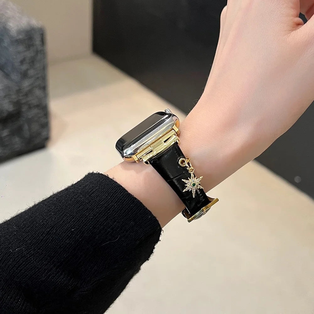 For Apple Watch Series 11 10 42mm / 9 8 7 41mm / SE3 SE2 SE 6 5 4 40mm / 3 2 1 38mm Strap with Saturn Pendant - Dark Brown - 4