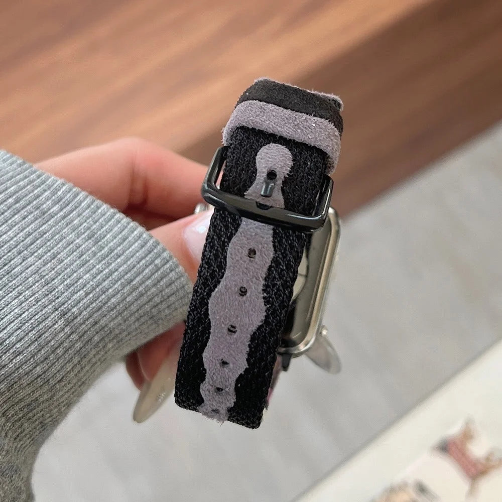 For Apple Watch Ultra 3 2 1 49mm / Series 11 10 46mm / 9 8 7 45mm / SE3 SE2 SE 6 5 4 44mm / 3 2 1 42mm PU Leather Band - Grey+Black (Black Buckle) - 4