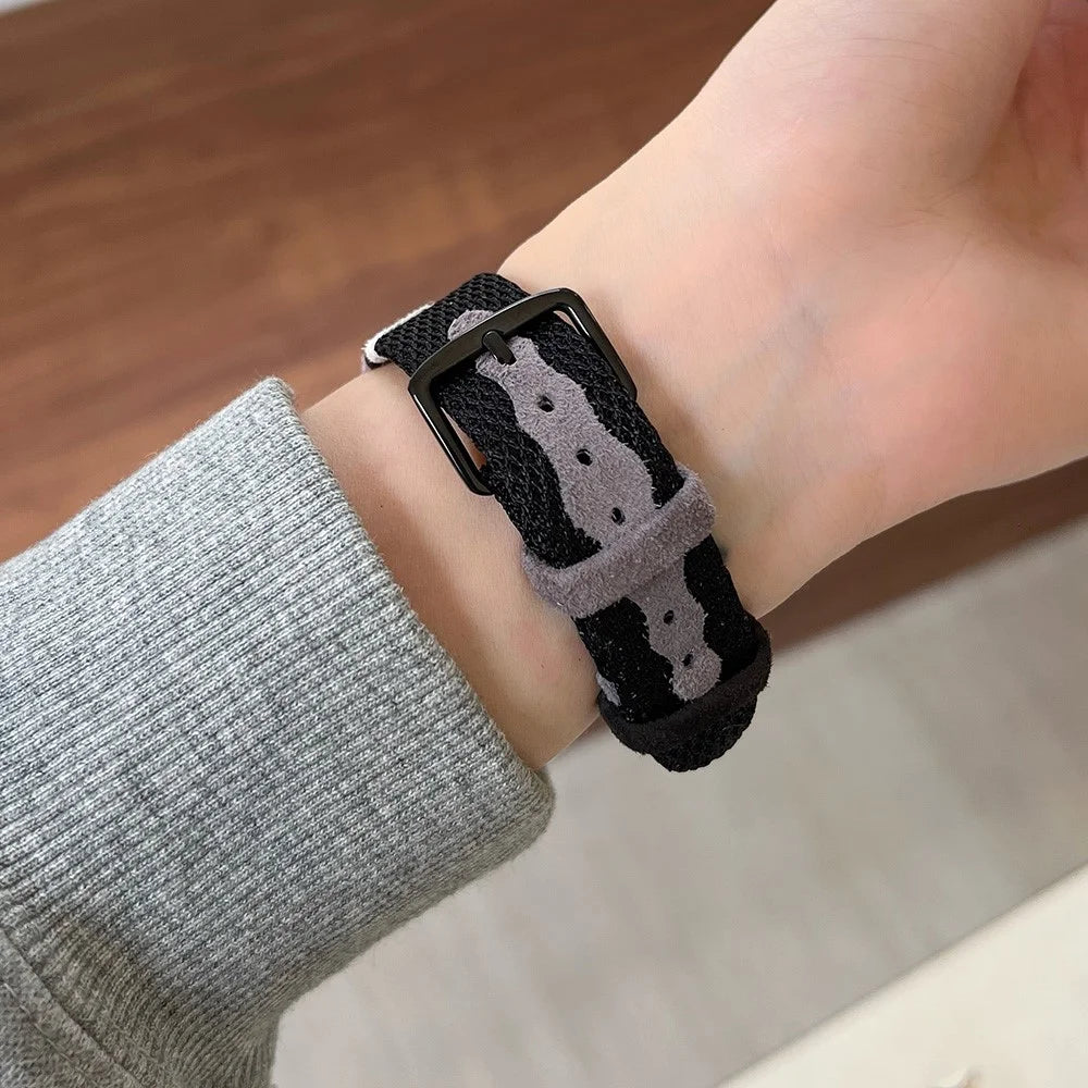 For Apple Watch Ultra 3 2 1 49mm / Series 11 10 46mm / 9 8 7 45mm / SE3 SE2 SE 6 5 4 44mm / 3 2 1 42mm PU Leather Band - Grey+Black (Black Buckle) - 5