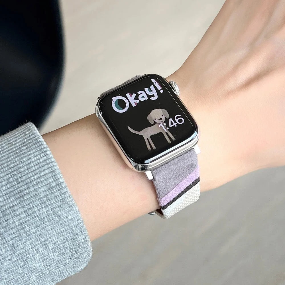 For Apple Watch Ultra 3 2 1 49mm / Series 11 10 46mm / 9 8 7 45mm / SE3 SE2 SE 6 5 4 44mm / 3 2 1 42mm PU Leather Band - Grey+Black (Black Buckle) - 6