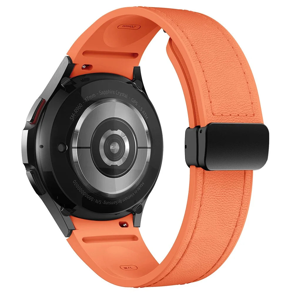For Samsung Galaxy Watch7 / Watch6 / Watch 5 / Watch4 / Watch FE 40mm Silicone+Leather Band Smartwatch Strap - Orange+Black Buckle - 1