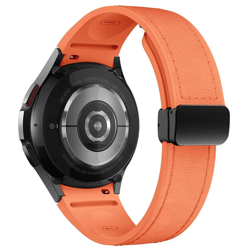 For Samsung Galaxy Watch7 / Watch6 / Watch 5 / Watch4 / Watch FE 40mm Silicone+Leather Band Smartwatch Strap - Orange+Black Buckle - 1