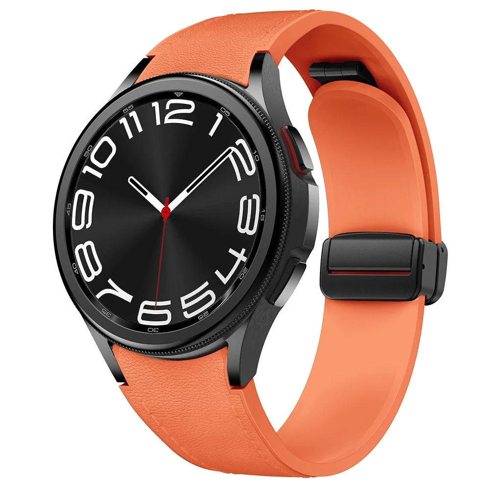 For Samsung Galaxy Watch7 / Watch6 / Watch 5 / Watch4 / Watch FE 40mm Silicone+Leather Band Smartwatch Strap - Orange+Black Buckle - 2