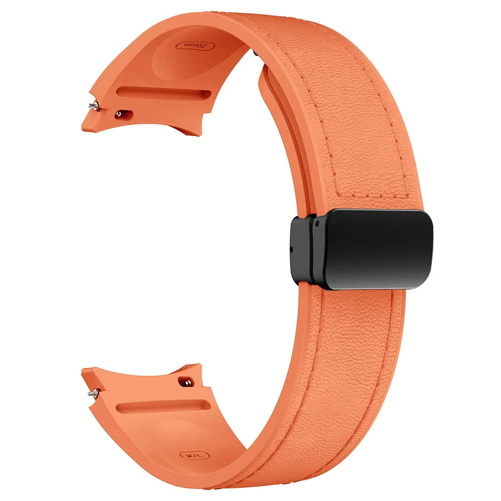 For Samsung Galaxy Watch7 / Watch6 / Watch 5 / Watch4 / Watch FE 40mm Silicone+Leather Band Smartwatch Strap - Orange+Black Buckle - 3